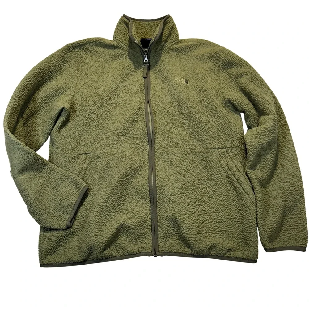 The North Face Fleece Jacket Mens Large Olive Green Sherpa Full Zip‎ Gorpcore